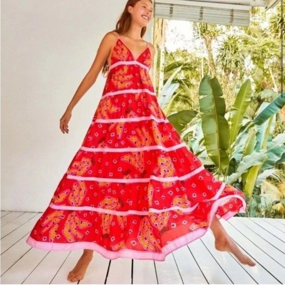 NWT Farm Rio Tiki Bananas Maxi Tiered Dress.  XL